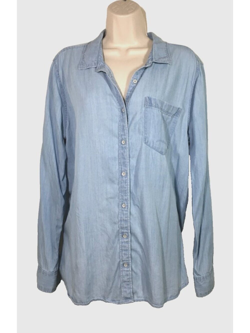 ANA Chambray Shirt XL Womens Light Blue Lyocell Button Up Bust 46"